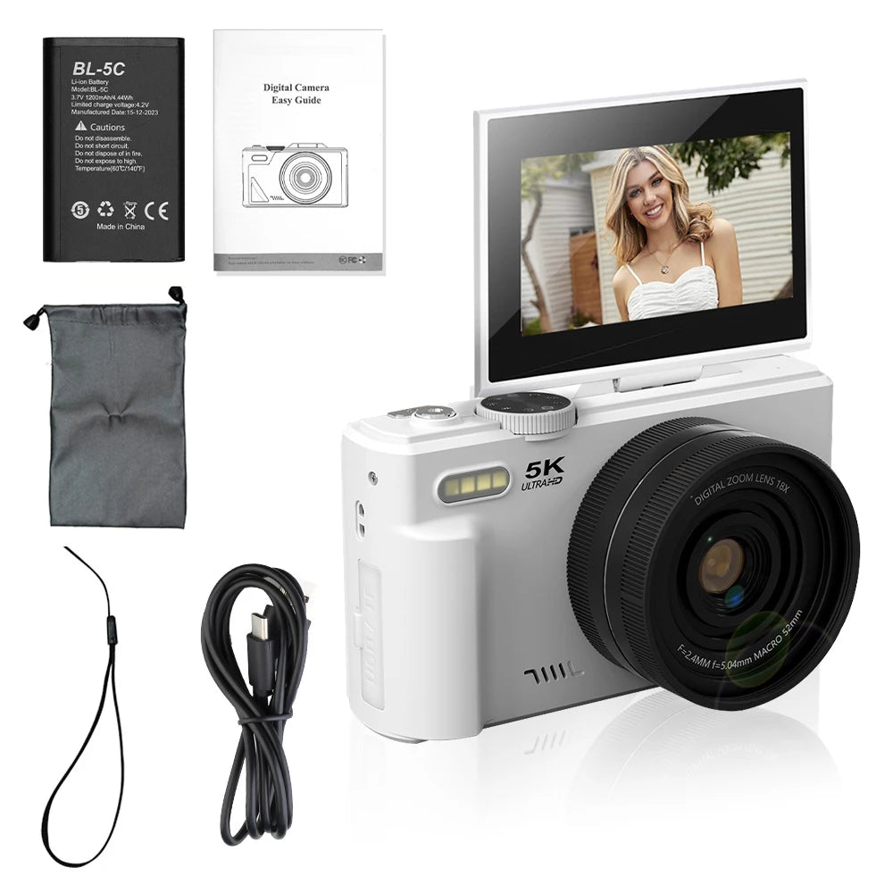 5K Compact Digital Camera With 18X Zoom 180 Degree Flip Screen For YouTube Vlog - stepyours.com