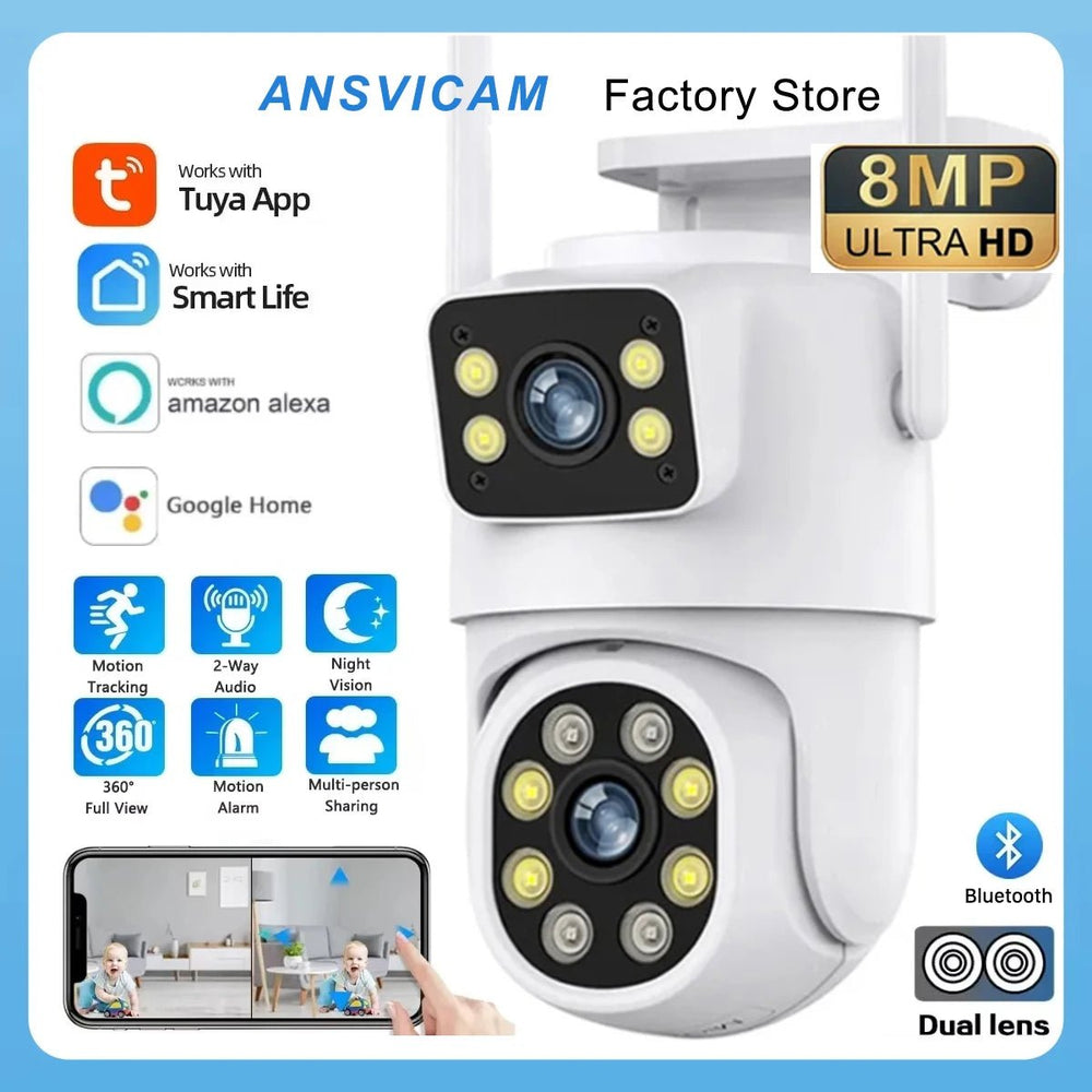 Tuya Dual Lens PTZ WiFi Camera Outdoor - 4K 8MP AI Auto Tracking Hooks - stepyours.com