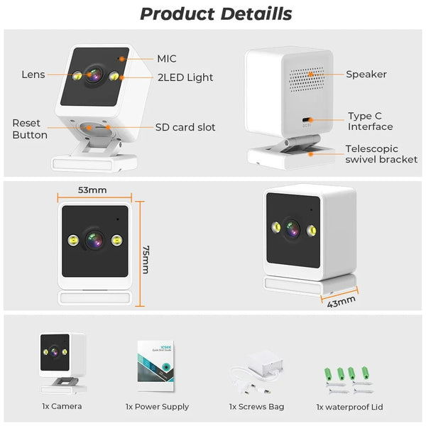 1080P Indoor WiFi Mini Camera Two Way Audio For Baby Monitor ICSEE App - stepyours.com