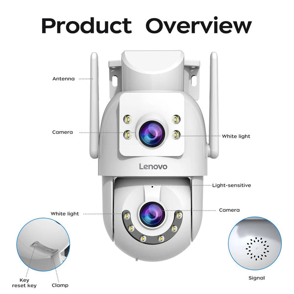 Lenovo 4K WiFi Surveillance Camera - Outdoor Dual Lens PTZ With Auto Tracking - stepyours.com