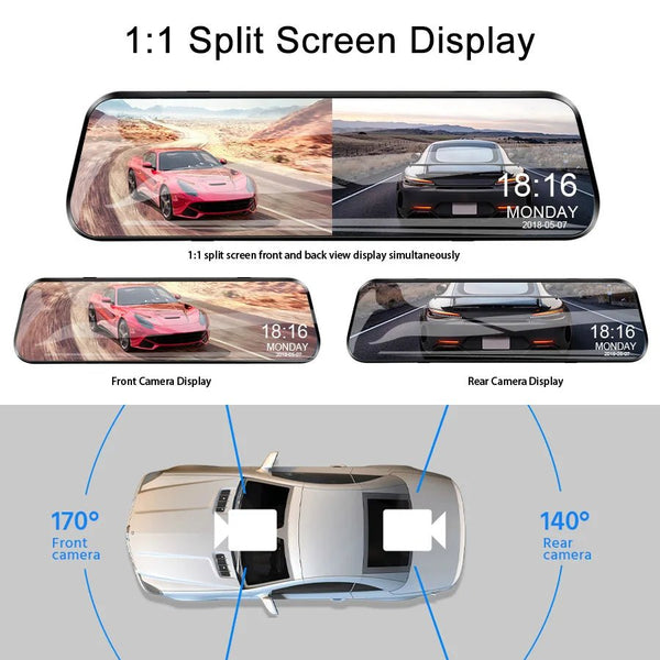 10 Inch Rearview Mirror Dash Cam Front And Rear 1080P Dual Recorder Night Vision - stepyours.com