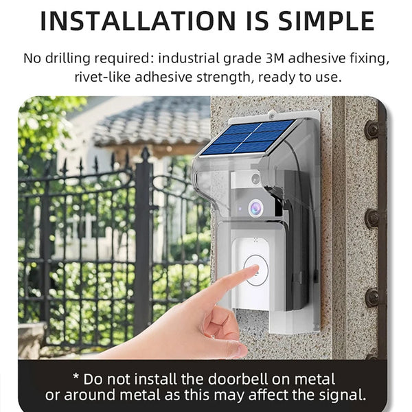 Waterproof Outdoor Wireless Doorbell with Solar Cover Camera WiFi Digital Door Peepholes Smart Home Intercom Video Eye Ring Bell by stepyours.com