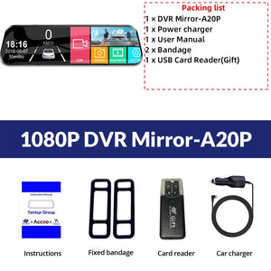 10 Inch 1080P Night Vision Car Dash Cam With Touch Screen And Rear View Mirror - stepyours.com