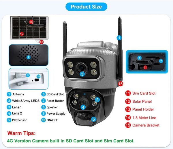 V380 Dual Lens 4G Solar Camera 8MP Night Vision IP66 Waterproof Stay Secure - stepyours.com