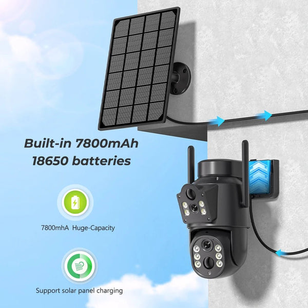 8MP 4K Solar WiFi Outdoor Camera Built In Battery Dual Lens 2K Surveillance - stepyours.com