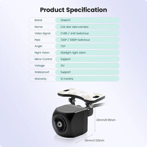 GreenYi AHD 1080P Car Rear View Camera Full HD Night Vision 170 Degree Lens C816 - stepyours.com