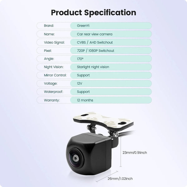 GreenYi AHD 1080P Car Rear View Camera Full HD Night Vision 170 Degree Lens C816 - stepyours.com