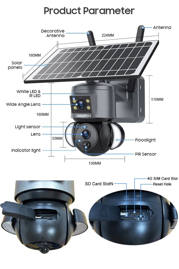 SHIWOJIA 4K 8MP Solar Camera With 4G SIM WiFi Color Night Vision PTZ Dual Lens - stepyours.com
