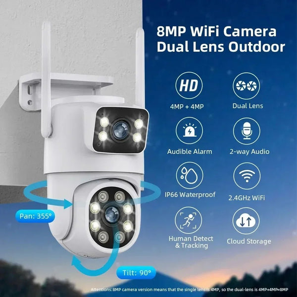 ANSVICAM Outdoor 4K AI Tracking WiFi IP Camera Dual Lens PTZ Alexa Ready - stepyours.com