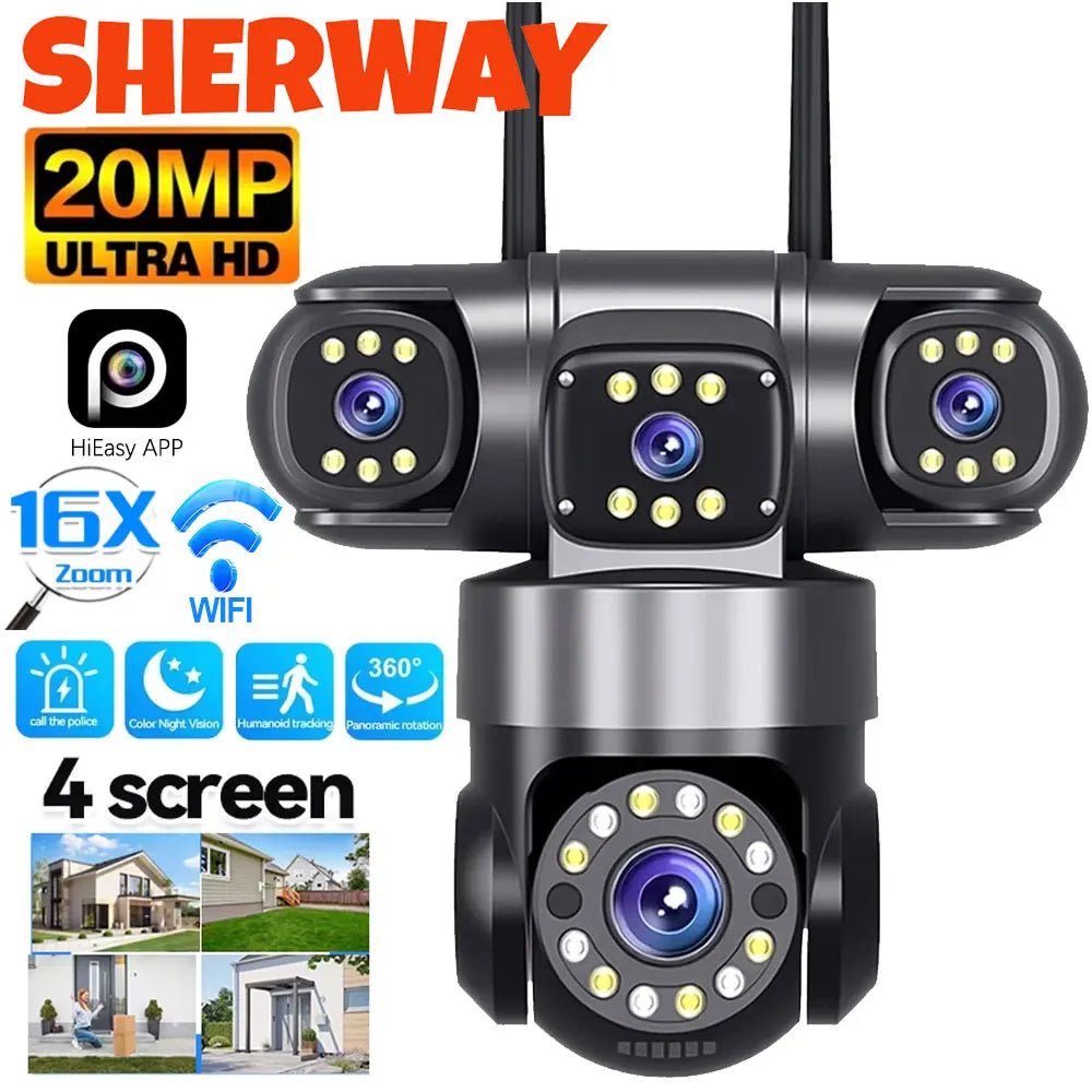 10K 20MP Outdoor WiFi Security Camera 360 Degree PTZ With 4 Lenses And 16X Zoom - stepyours.com