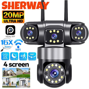 10K 20MP Outdoor WiFi Security Camera 360 Degree PTZ With 4 Lenses And 16X Zoom - stepyours.com