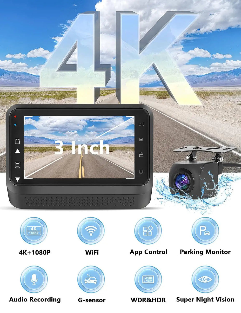 Hook Your Drive Kocam 4K UHD Dash Cam Dual Lens Night Vision Parking Monitor - stepyours.com