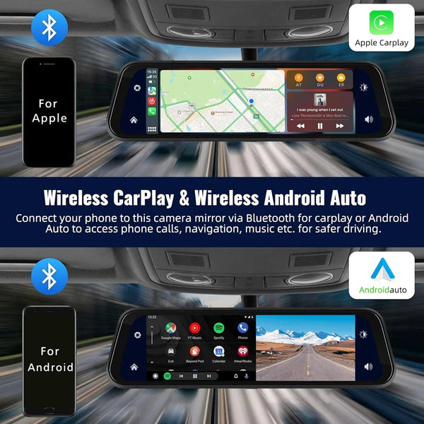 10 Inch 4K Dash Cam With CarPlay Android Auto GPS WiFi Rearview Mirror - stepyours.com