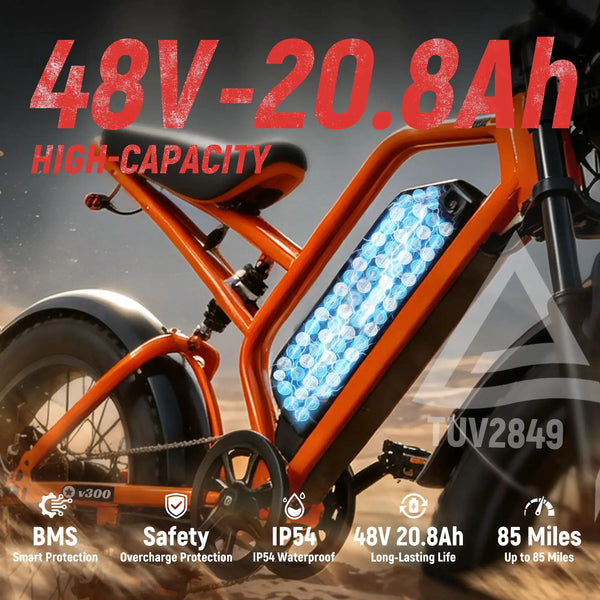 ESKUTE V300 Electric Dirt Bike, 20" Fat Tire E-Bike with 48V 20.8 Removable Battery, Off-Road Ebike Up to 30+MPH, 7-Speed Beach Snow Trail Mountain Commuter for Adult