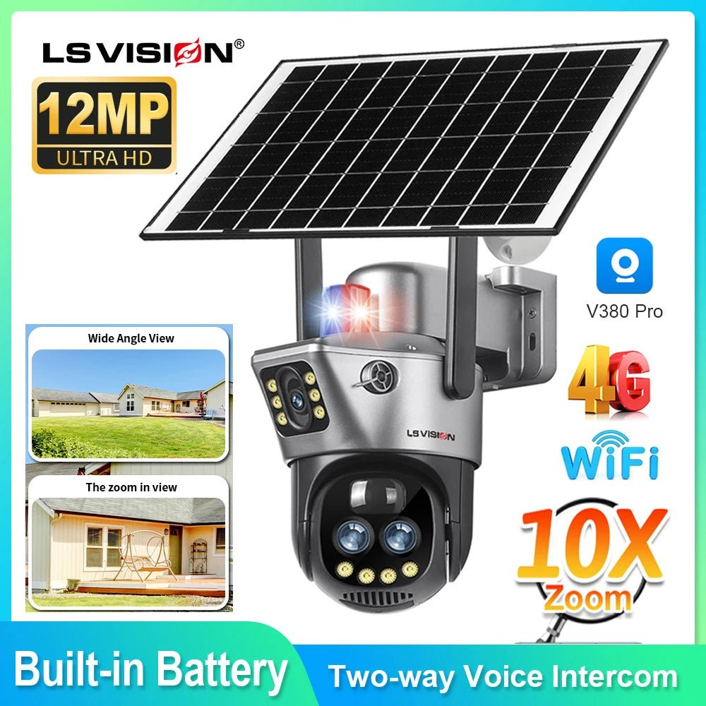 LS Vision Dual Screen Solar Camera 4G WiFi Outdoor Security 10X Zoom IP66 - stepyours.com