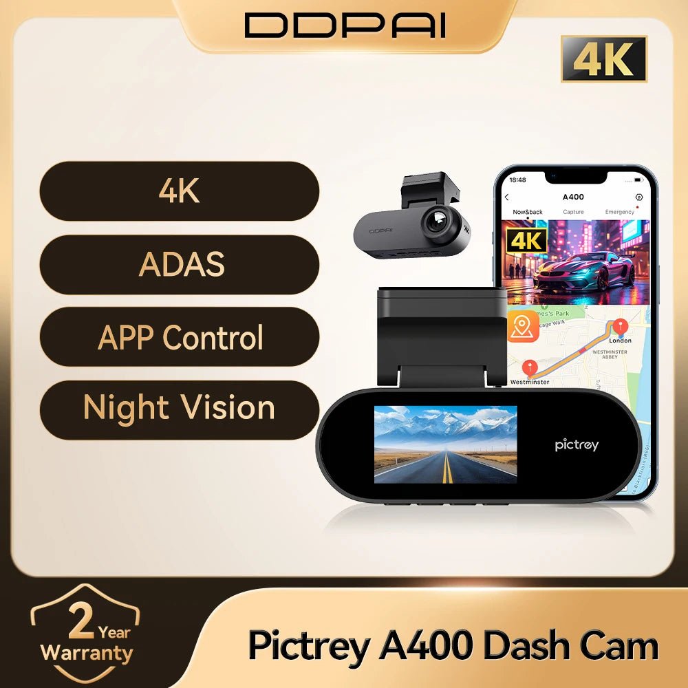 Pictrey A400 4K Dash Cam With Built In ADAS WiFi 1.9 Inch IPS Screen - stepyours.com