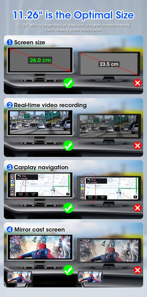11.26 Inch Car DVR 4K Dash Cam Dual Lens Wireless CarPlay Android Auto Monitor - stepyours.com