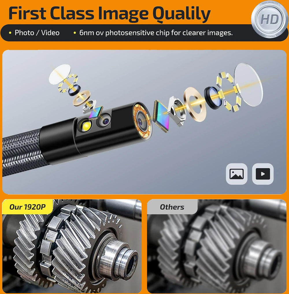Lafoch S10 360 Degree Rotating Dual Lens Endoscope - 3.9mm Probe, 5 Inch IPS - stepyours.com