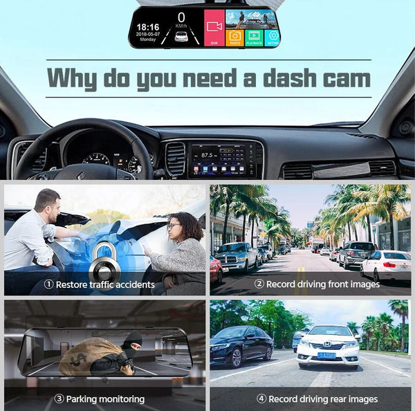 10 Inch Car DVR Touch Screen Dual 1080P Front And Rear Rearview Mirror Camera - stepyours.com