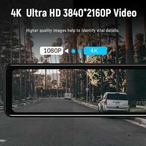 ACCEO 4K WiFi Dash Cam With 12 Inch Rear View Mirror Car DVR - stepyours.com