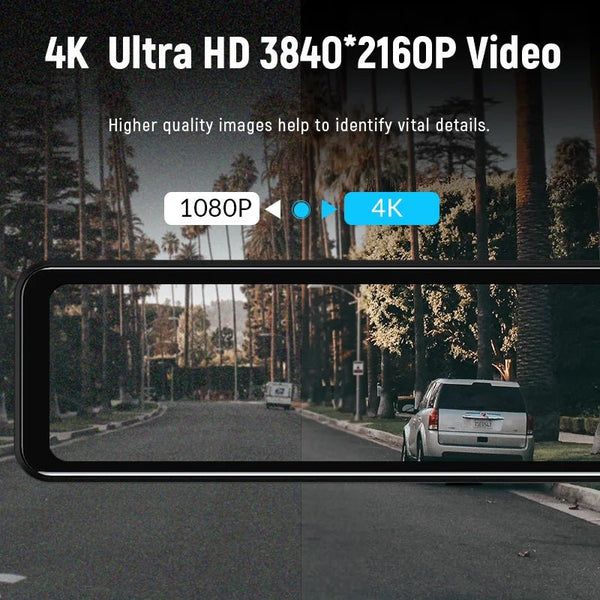 ACCEO 4K WIFI Dash Cam 12 Inch Rearview Mirror Car DVR Recorder - stepyours.com