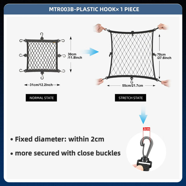Rhinowalk Motorcycle Helmet Holder Net 8 Metal/Plastic Hooks Motorbike Luggage Net Holder Mesh Storage Trunk Bag Accessories