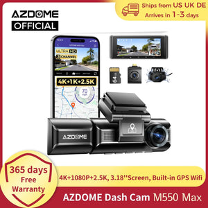 AZDOME 4K Dash Cam M550 Max GPS WiFi Car DVR 3.18Inch Screen Rear Cam - stepyours.com