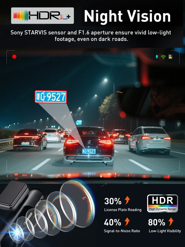 4K Front And Rear Dual Lens Dash Cam With HDR Night Vision WiFi Parking - stepyours.com