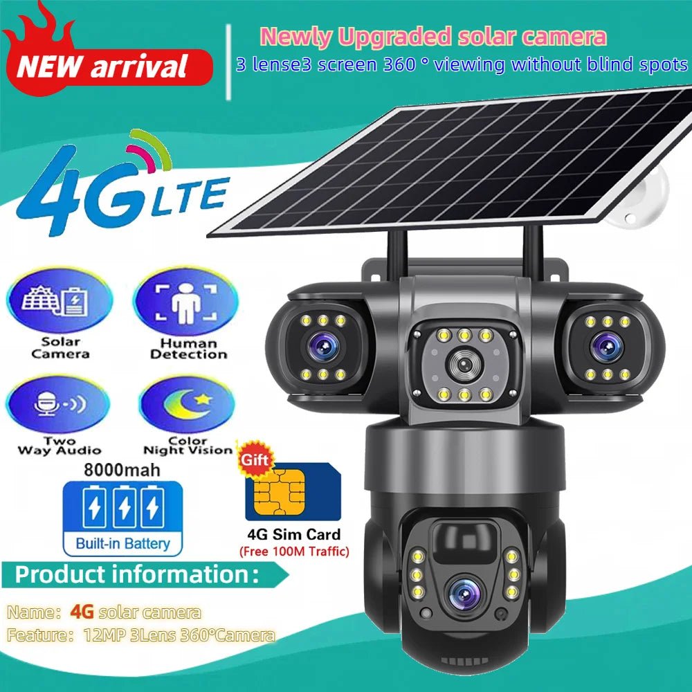 Solar 4G Outdoor Security Camera With 3 Lenses And 10X Zoom Night Vision - stepyours.com