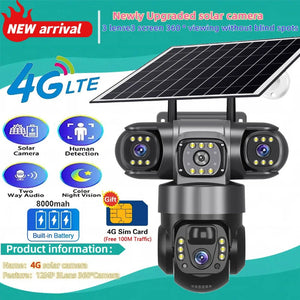 Solar 4G Outdoor Security Camera With 3 Lenses And 10X Zoom Night Vision - stepyours.com