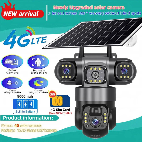 Solar 4G Outdoor Security Camera With 3 Lenses And 10X Zoom Night Vision - stepyours.com
