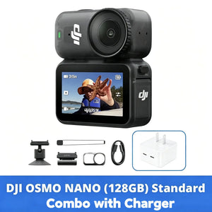 DJI Osmo Nano Digital Action Camera Standard Combo W/ 128GB & Optional Accessory 4K HDR Stabilized Video 10m Waterproof Dual Touch Screen Camera for Vlogging & Sports Camera