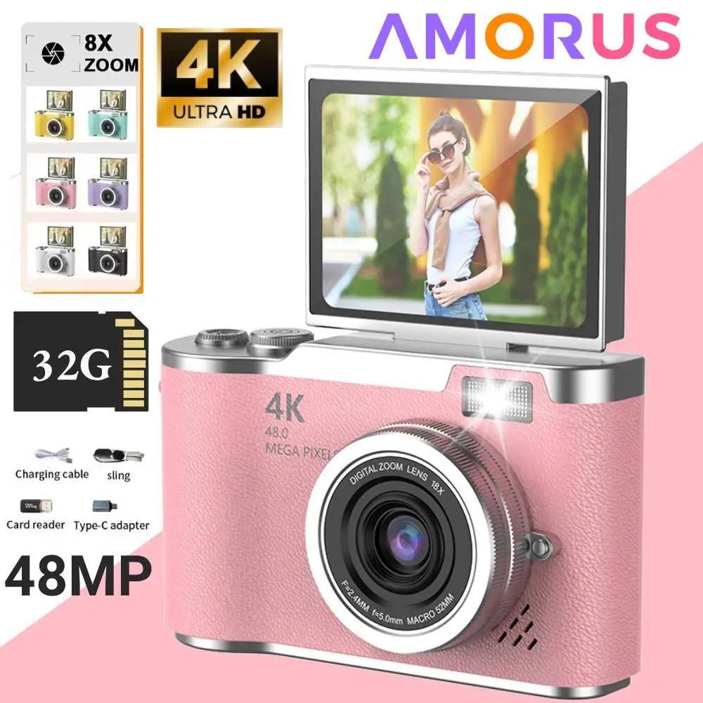 Amorus 1080P Selfie Camera With 180 Degree Flip Screen Beauty Filters 48MP - stepyours.com