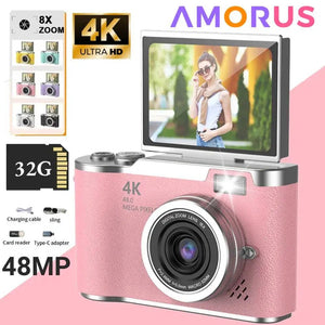 Amorus 1080P Selfie Camera With 180 Degree Flip Screen Beauty Filters 48MP - stepyours.com