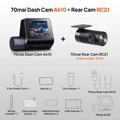 70mai Dash Cam A410 Front 1440P Rear 1080P Car DVR 256GB 24H Parking - stepyours.com