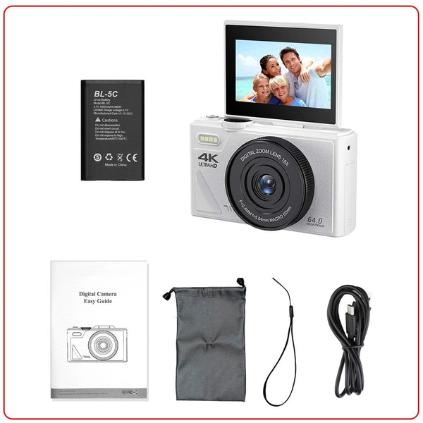 Compact 4K Digital Camera With 18X Zoom 180 Degree Flip Screen WiFi Vlog Cam - stepyours.com