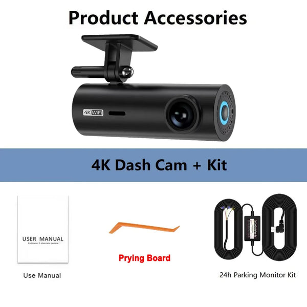 4K Car Dash Cam DVR With WiFi Front Camera 3840x2160 Night Vision Parking - stepyours.com