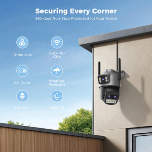 Outdoor Dual Screen IP Camera - 4K 15MP PTZ 10X Zoom AI Human Detection - stepyours.com