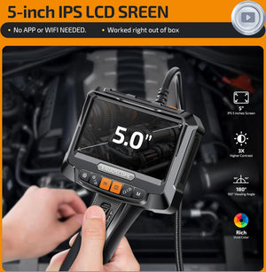 Lafoch S10 360 Degree Rotating Dual Lens Endoscope - 3.9mm Probe, 5 Inch IPS - stepyours.com