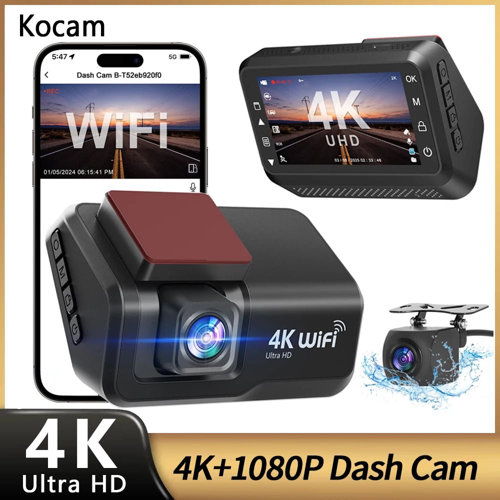 Kocam 4K UHD Dash Cam Dual Lens WiFi Night Vision Front And Rear Parking Monitor - stepyours.com