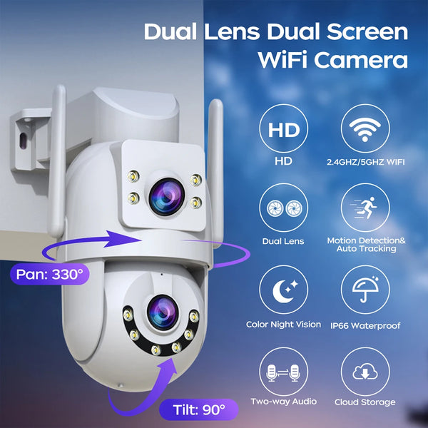 Jooan 4K Outdoor PTZ WiFi Camera AI Tracking Dual Lens 5X Zoom Hooks by stepyours.com