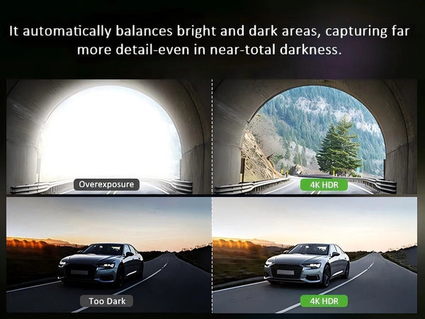 4K Front And Rear Dual Lens Dash Cam With HDR Night Vision WiFi Parking - stepyours.com