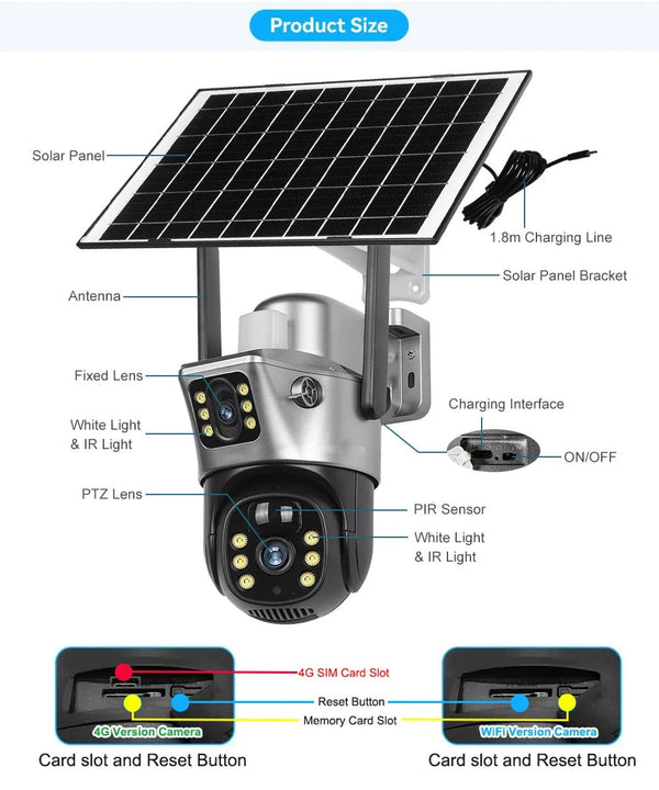 V380 Pro Solar Security Camera - Dual Lenses 8MP 4K PIR Night Vision Outdoor - stepyours.com