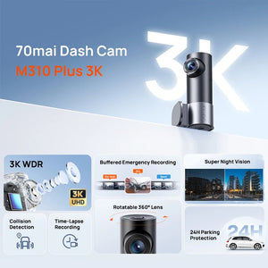 70mai M310 Plus Dash Cam 3K 1620P WDR Voice Control Car DVR Parking Monitor - stepyours.com