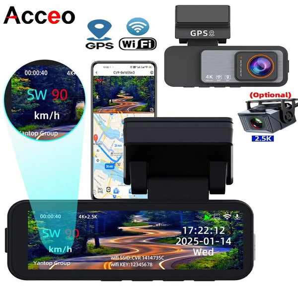 Acceo 4K Dash Cam With GPS WiFi Dual Lens Night Vision Front Rear - stepyours.com