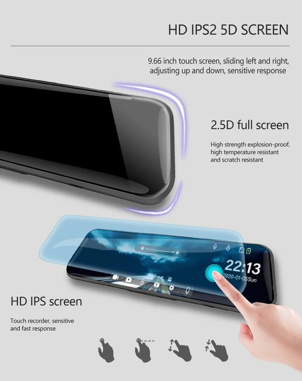 10 Inch Car Touch Screen Rear View Mirror Dash Cam Front And Rear Cameras - stepyours.com