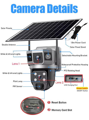 Solar Powered Dual Lens WiFi CCTV Camera With 12MP 10X Zoom PTZ IP66 Outdoor - stepyours.com