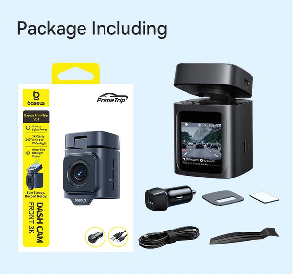Baseus VD1 3K Dash Cam Front And Rear With GPS Supercapacitor 24H Parking - stepyours.com