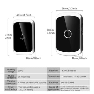 Smart Wireless Doorbell Door Chime Kit No Socket Required 300M/984 FT Remote 38 Songs Melodies Sound Home Door Bell Battery Type by stepyours.com