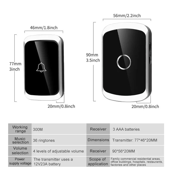 Smart Wireless Doorbell Door Chime Kit No Socket Required 300M/984 FT Remote 38 Songs Melodies Sound Home Door Bell Battery Type by stepyours.com